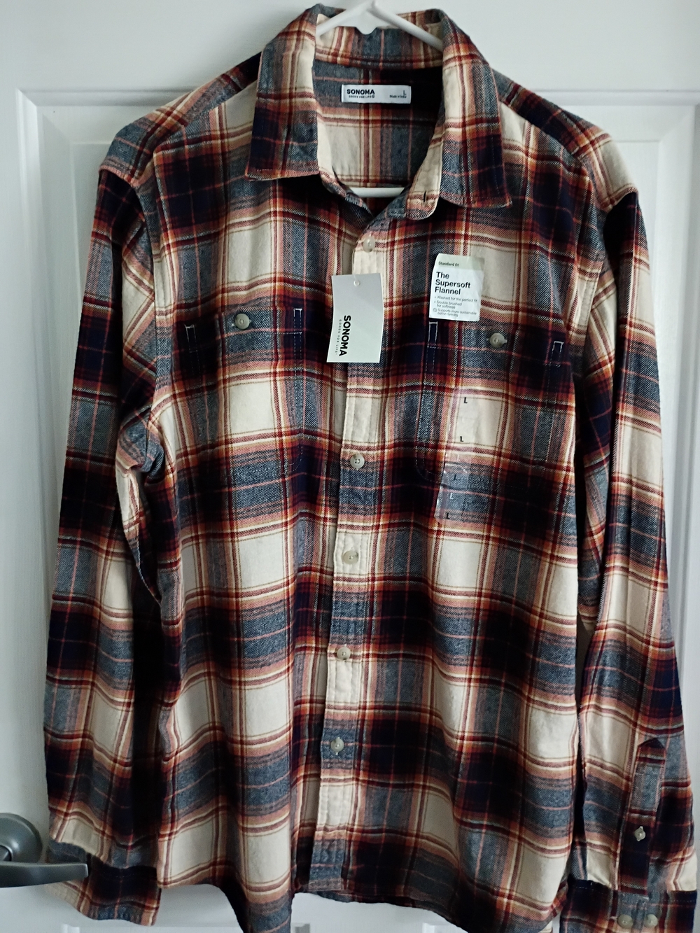 Sonoma Men's Beige Plaid Flannel Shirt
